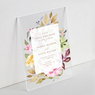 Invitaciones Acrílicas Boda de arte de acuarela floral seca