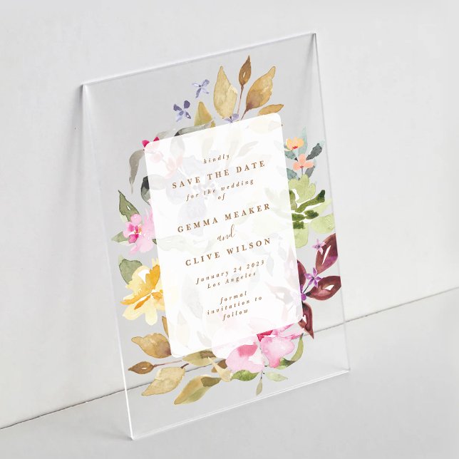 Invitaciones Acrílicas Boda de arte de acuarela floral seca (Subido por el creador)