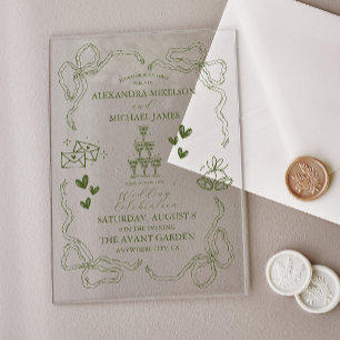 Invitaciones Acrílicas Boda de arte de Doodle Retro caprichoso
