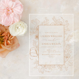 Invitaciones Acrílicas Boda de Arte de Línea Floral de Terracota Elegante
