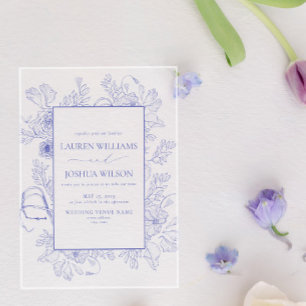 Invitaciones Acrílicas Boda de arte de línea floral lila lavanda elegante