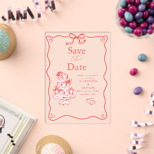 Invitaciones Acrílicas Boda de Arte Doodle Retro Caprichoso
