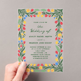 Invitaciones Acrílicas Boda de Arte Popular con Flores Silvestres Colorid