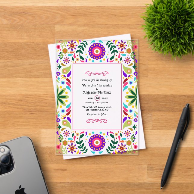 Invitaciones Acrílicas Boda de arte popular de Fiesta Mexicana Transparen (Insitu (Tarjeta de Invitación))
