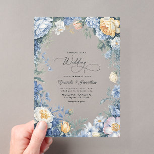 Invitaciones Acrílicas Boda de Azul Polvo, Chifón de Limón y Blanco Suave