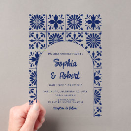 Invitaciones Acrílicas Boda de Baldosas de Talavera Azul de México