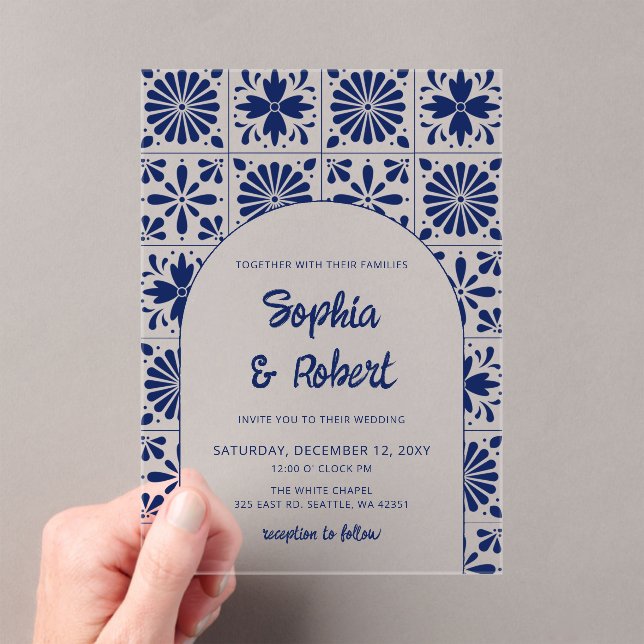 Invitaciones Acrílicas Boda de Baldosas de Talavera Azul de México (Insitu (portátil))