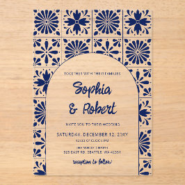 Invitaciones Acrílicas Boda de Baldosas de Talavera Azul de México