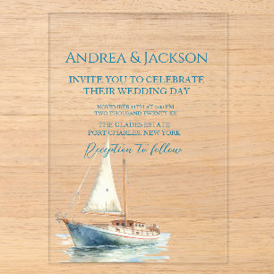 Invitaciones Acrílicas Boda de barco de vela acuarela