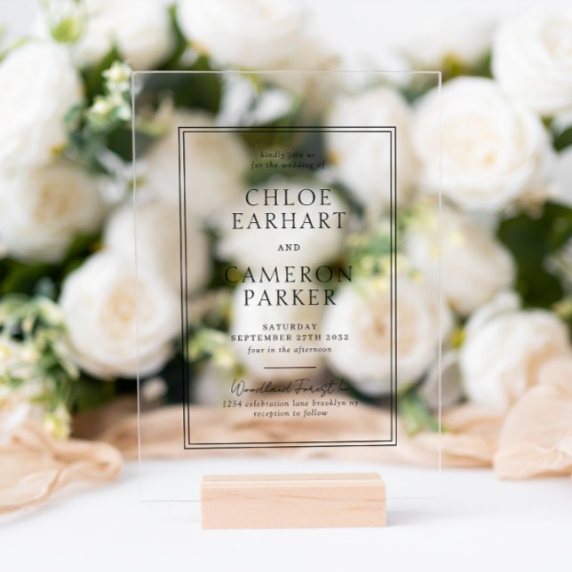 Invitaciones Acrílicas Boda de borde de cuadrado negro clásico formal (Subido por el creador)