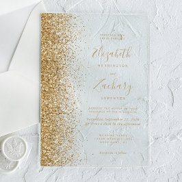 Invitaciones Acrílicas Boda de borde de purpurina dorada falsa moderna