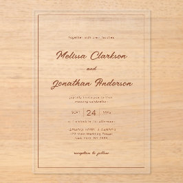 Invitaciones Acrílicas Boda de borde minimalista de escritura rústica de 