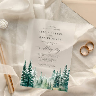 Invitaciones Acrílicas Boda de bosque de pinos rústicos acuarela