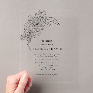 Invitaciones Acrílicas Boda de bosquejo floral elegante minimalista
