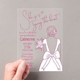 Invitaciones Acrílicas Boda De Bow Rosado De Mano Dibujado Con Ducha Brid