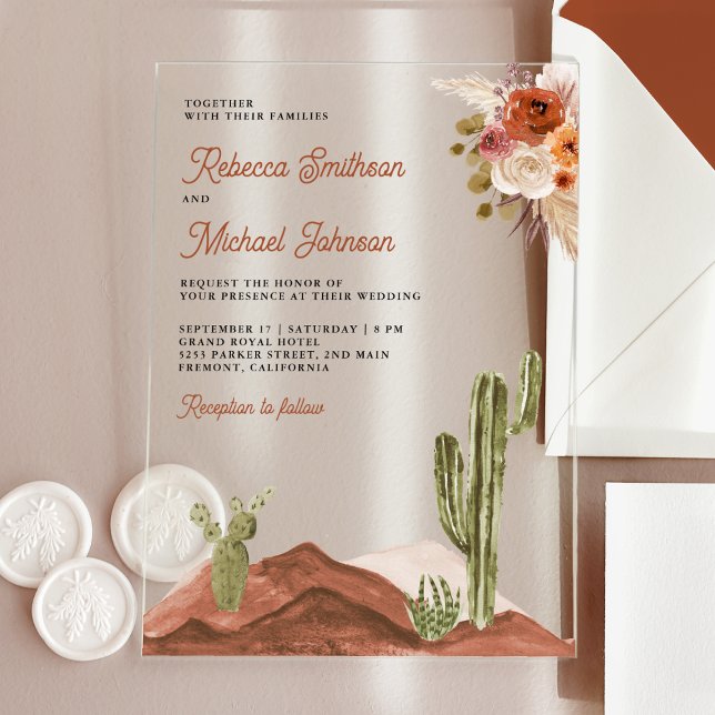 Invitaciones Acrílicas Boda de Cactus Floral de Terracota (Subido por el creador)