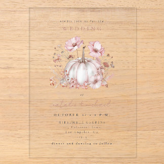 Invitaciones Acrílicas Boda de Calabaza Rosa Caprichosa Enamorada de Otoñ