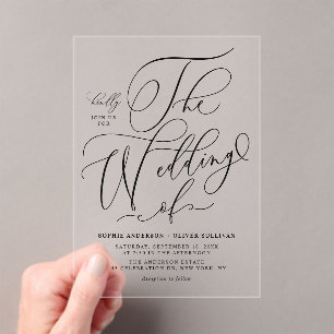Invitaciones Acrílicas Boda de caligrafía brillante y elegante de color n