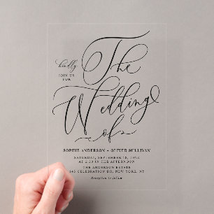 Invitaciones Acrílicas Boda de Caligrafía Caprichosa y Elegante Negra