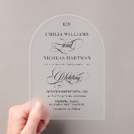 Invitaciones Acrílicas Boda de caligrafía clásica negra