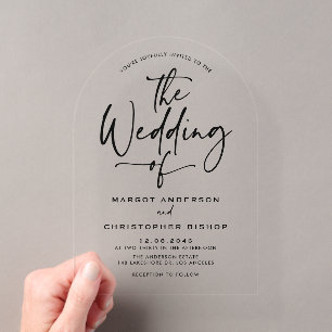 Invitaciones Acrílicas Boda de Caligrafía con Letra de Mano Negra