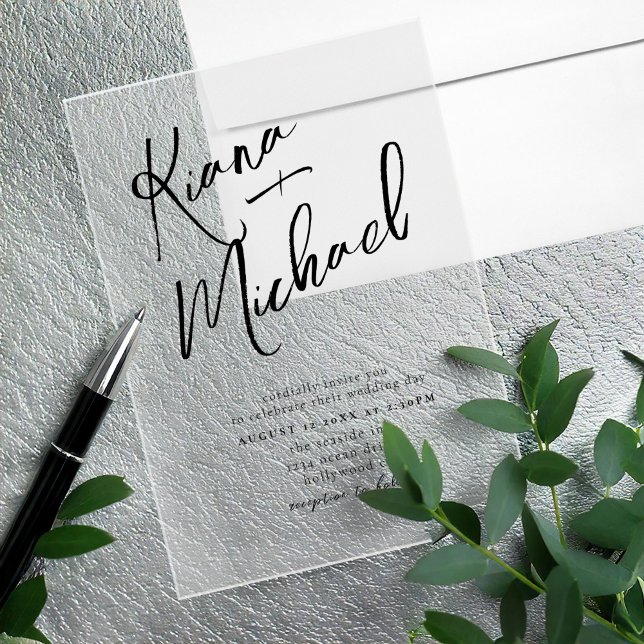 Invitaciones Acrílicas Boda de caligrafía de amor B&W Transparent ID940 (Subido por el creador)