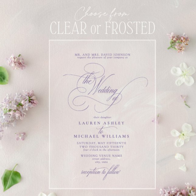 Invitaciones Acrílicas Boda de caligrafía de lavanda de Lilac embellecida (Subido por el creador)