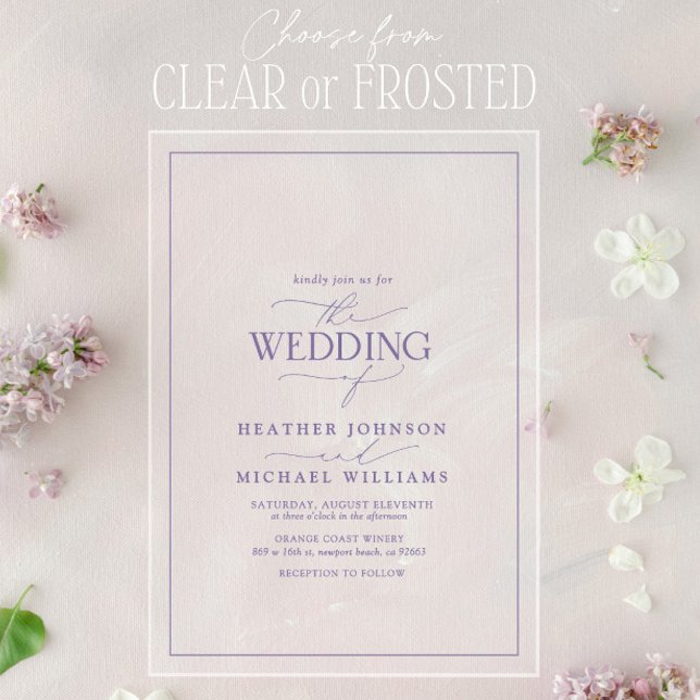 Invitaciones Acrílicas Boda de caligrafía de lavanda moderna de Lilac (Subido por el creador)