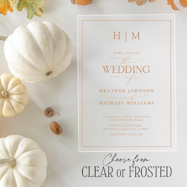 Invitaciones Acrílicas Boda de caligrafía de monograma de terracota forma (Subido por el creador)