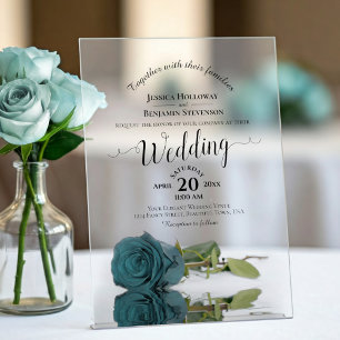Invitaciones Acrílicas Boda de Caligrafía Elegante Rosa Verde Lacy
