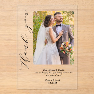 Invitaciones Acrílicas Boda de caligrafía fotográfica Gracias