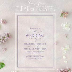 Invitaciones Acrílicas Boda de Caligrafía Lavanda Lila Moderna