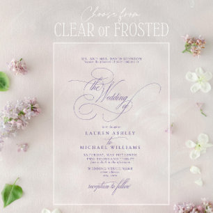 Invitaciones Acrílicas Boda de Caligrafía Lila Lavanda Embellecida