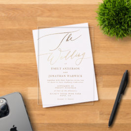 Invitaciones Acrílicas Boda de Caligrafía Moderna Simple de Oro