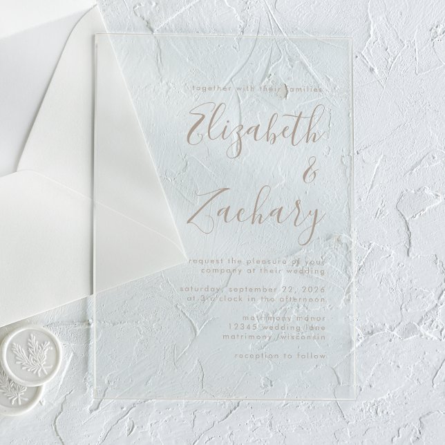 Invitaciones Acrílicas Boda de caligrafía moderna taupe (Subido por el creador)
