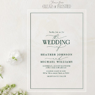Invitaciones Acrílicas Boda de Caligrafía Moderna Verde Esmeralda