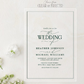 Invitaciones Acrílicas Boda de Caligrafía Moderna Verde Esmeralda