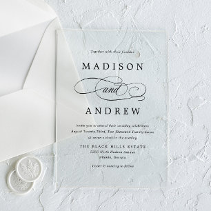 Invitaciones Acrílicas Boda de Caligrafía Negra Favorita