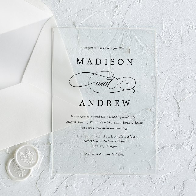 Invitaciones Acrílicas Boda de Caligrafía Negra Favorita (Subido por el creador)