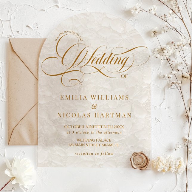 Invitaciones Acrílicas Boda de caligrafía romántica de marfil (Subido por el creador)