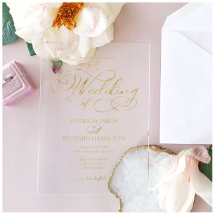 Invitaciones Acrílicas Boda de caligrafía simple y elegante