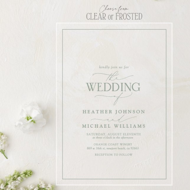 Invitaciones Acrílicas Boda de caligrafía verde sage moderna (Subido por el creador)