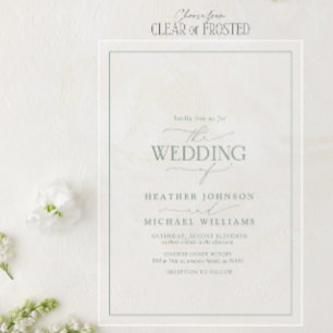 Invitaciones Acrílicas Boda de Caligrafía Verde Salvia Moderna
