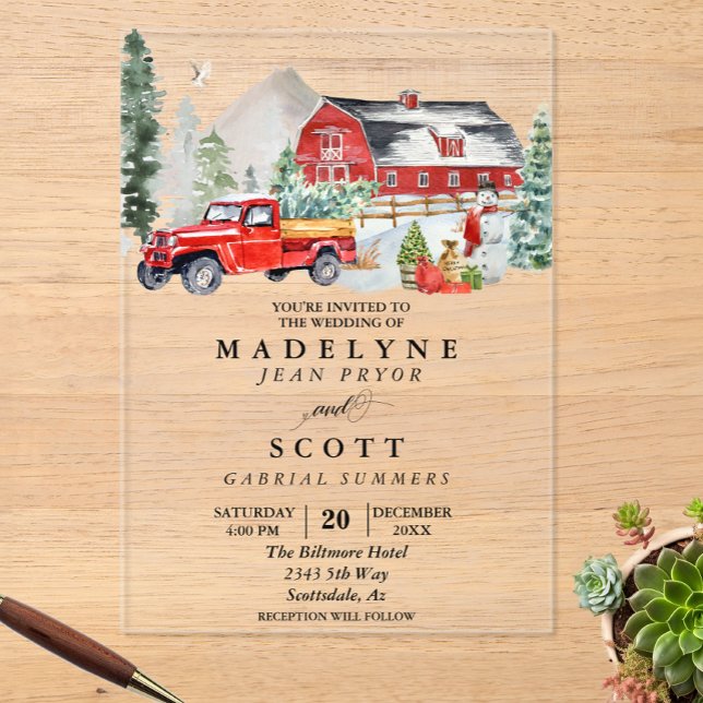 Invitaciones Acrílicas Boda de campo de granjas de nieve de invierno para (Subido por el creador)