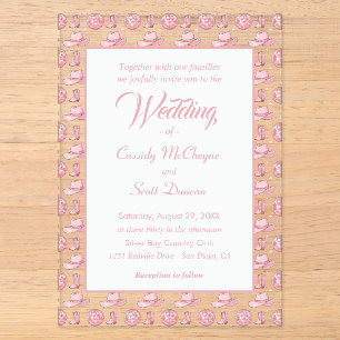 Invitaciones Acrílicas Boda de campo de vaca rosa dulce