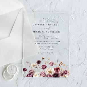 Invitaciones Acrílicas Boda de Campo Floral de Otoño Rústico