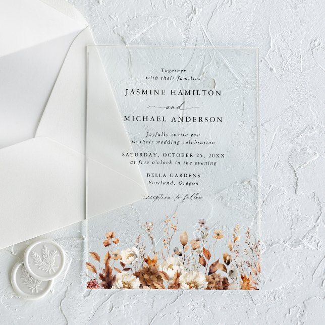 Invitaciones Acrílicas Boda de Campo Floral Otoñal Rústica (Subido por el creador)