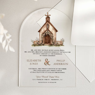 Invitaciones Acrílicas Boda de Capilla Western de Madera Rústica