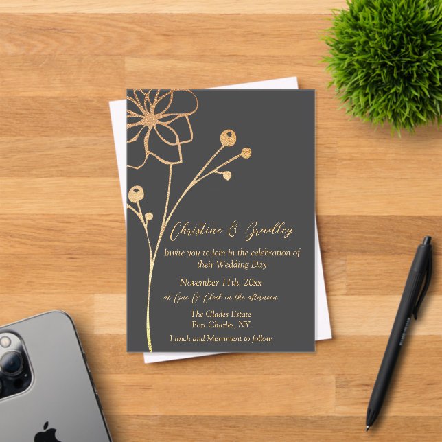 Invitaciones Acrílicas Boda de carbón vegetal y oro (Insitu (Tarjeta de Invitación))