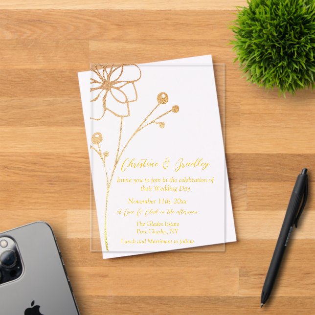 Invitaciones Acrílicas Boda de carbón vegetal y oro (Insitu (Tarjeta de Invitación))
